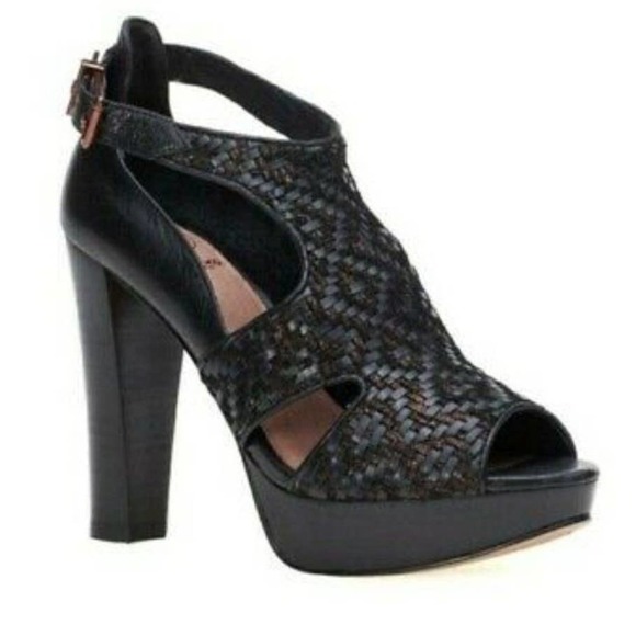 Elliot Lucca Bernadette Woven Leather T-Strap Heel 7.5 Black Sandal Ankle Buckle - Picture 13 of 13